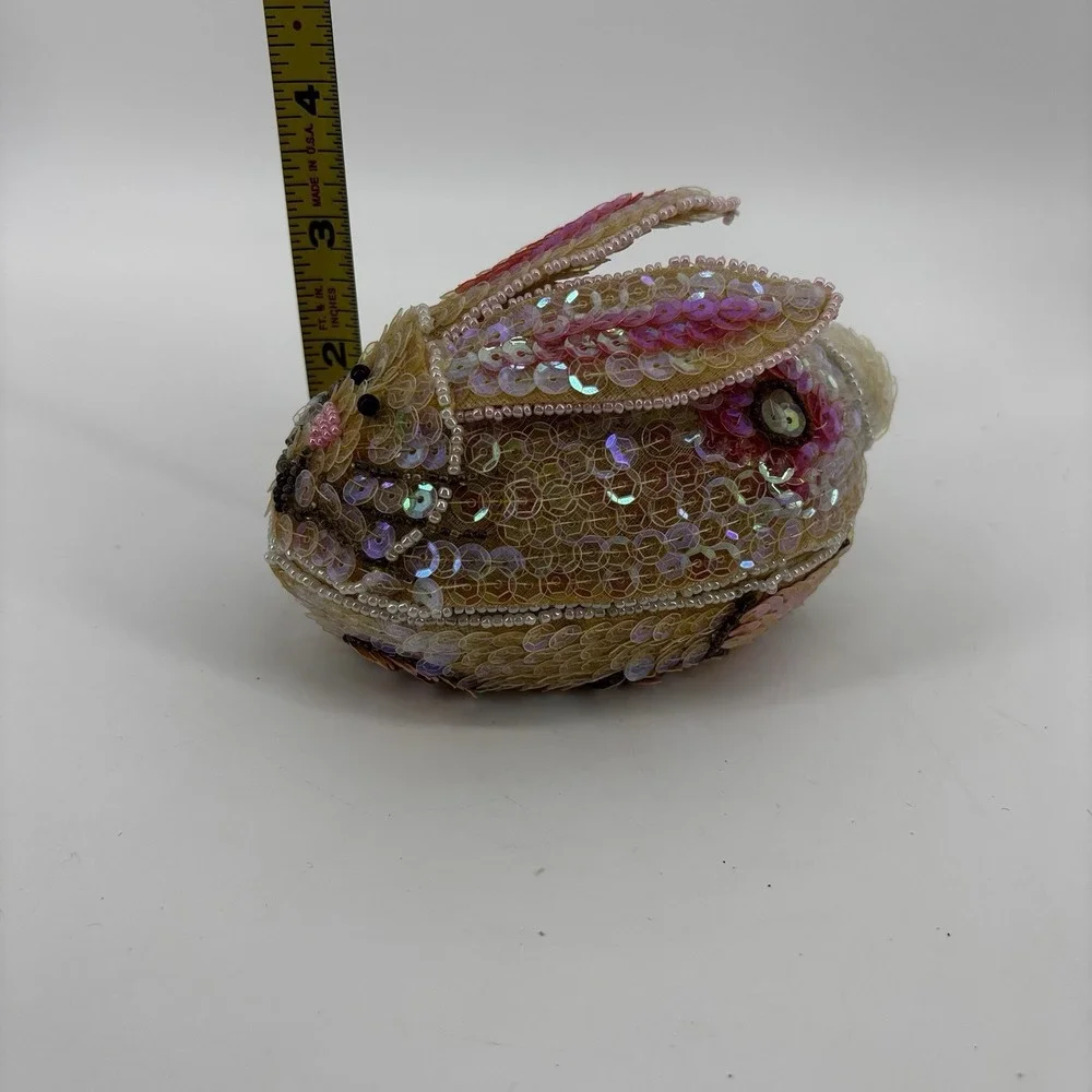 Sequin‎ Beaded Easter Bunny Shaped Like Egg Pink Multicolor Pink Cottagecore
